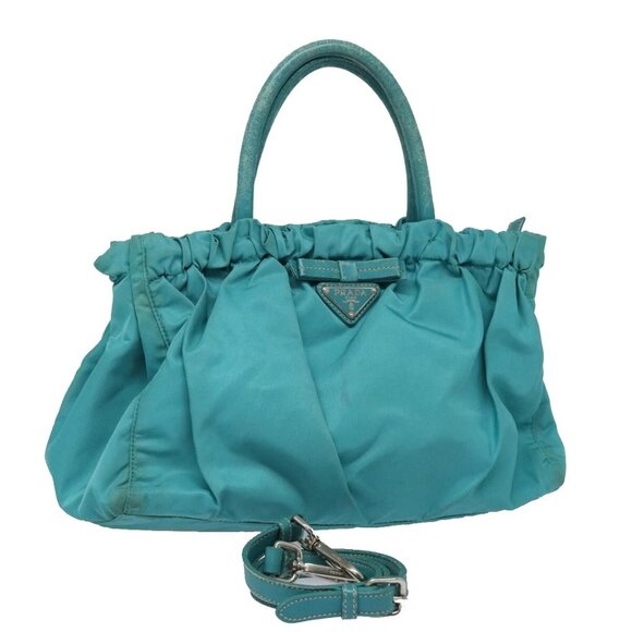 PRADA Hand Bag Nylon 2way Turquoise Blue Auth 83957 - Picture 1 of 16